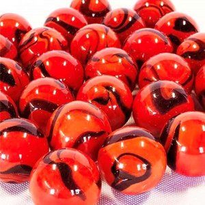 set of 5 Ladybug mega glass marbles. red and black